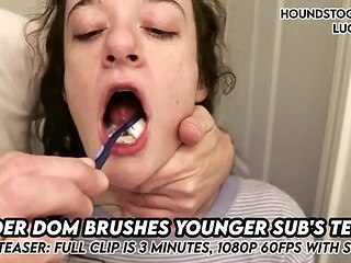 Older Dom Brushes Young Subs Teeth