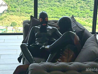 Horny in Latex Enjoying the View, T1 Sofa Pussy Eating and Blowjob - Alex Latex