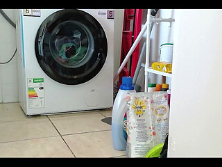 Laundry in Highheels Doing Laundry in Denim Shorts and Pointy Stilettos