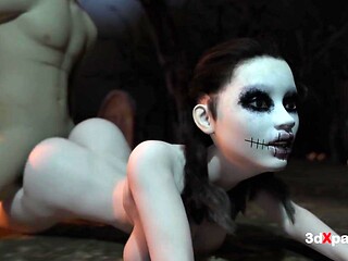 Halloween Night: Busty girl gets fucked hard in the Graveyard
