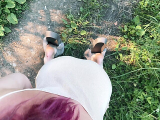 Risky Outdoor Sex in the Forest - Almost Caught, Deepthroat & Cumswap