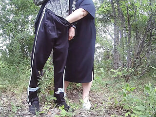 Stepmom sucks my dick in a public park and swallows hot cum