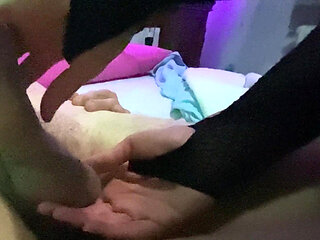 Night Time Handjob with Soft Ballbusting: She Massages Cock and Balls