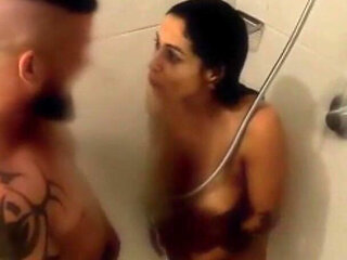 Caio on the Net Taking a Bath! Busty Brunette Riding Hard on a Thick Cock