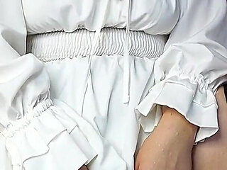 A Cute Girl in a Beautiful White Dress Decided to Show Her Pussy
