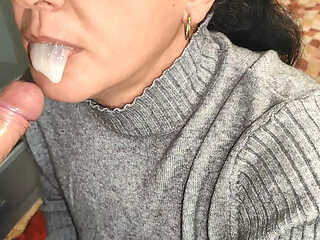 Hot Amateur Wife Gives Sloppy Blowjob and Takes Cum in Mouth