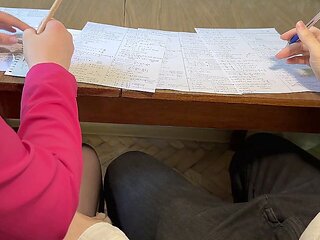 Last day of school handjob under the table from my classmate Marshmallowsweet