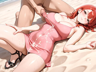 Sultry Red Haired Beauty Seaside Fuck: From Kneeling Suck to Multiple Cumshots Inside
