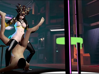 3D sexy Asian robot wearing sexy lingerie got her wet pussy fucked so hard
