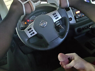 Climax In My Sparkled High Heels on my Steering Wheel Skirt and Nylons in my Track After Just Driving Home Horny