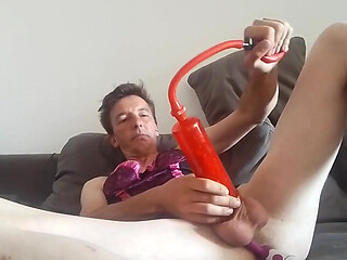Leatransteen Rides Dildo, Pump Cock and Cums Massive