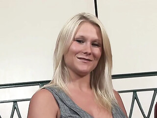 Busty blonde babe gets deepthroat and rides big cock
