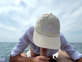 Hot MILF swallows cum during kayak session