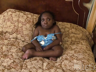 Tiny ebony lady pounded by huge white meat in handicap sex