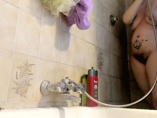 Your Beautiful Italian in the Shower with Her Big Hairy Pussy
