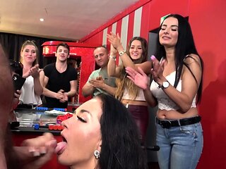 Interracial POV blowjob by exciting brunette girl