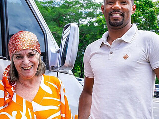 Granny Gets a Massive BBC Deep in Her Ass Inside the Van