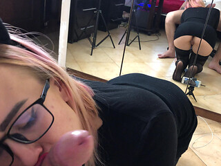 hot teacher sucks student's dick after school.