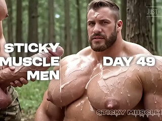 Sticky Muscle Men Day 49 Preview, AI-Generated Muscle Guys, Big Dicks, Big Cum Loads