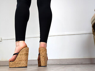 Shoe Collection: Barefoot in Platform Toe-thong Wedges - Dame Olga (4k) (649)