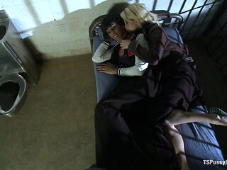 No Lesbo Action in County Jail: Honey Foxxx and Her Massive Cock Fuck a Blonde Inmate