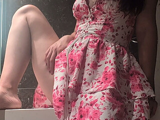 Petite White Girl Fucks Her Dildo on Bathroom Counter